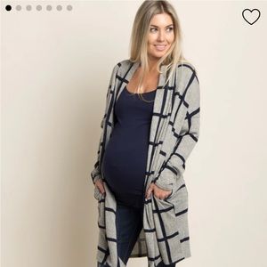 PinkBlush Grey Plaid Long Knit Maternity Cardigan
